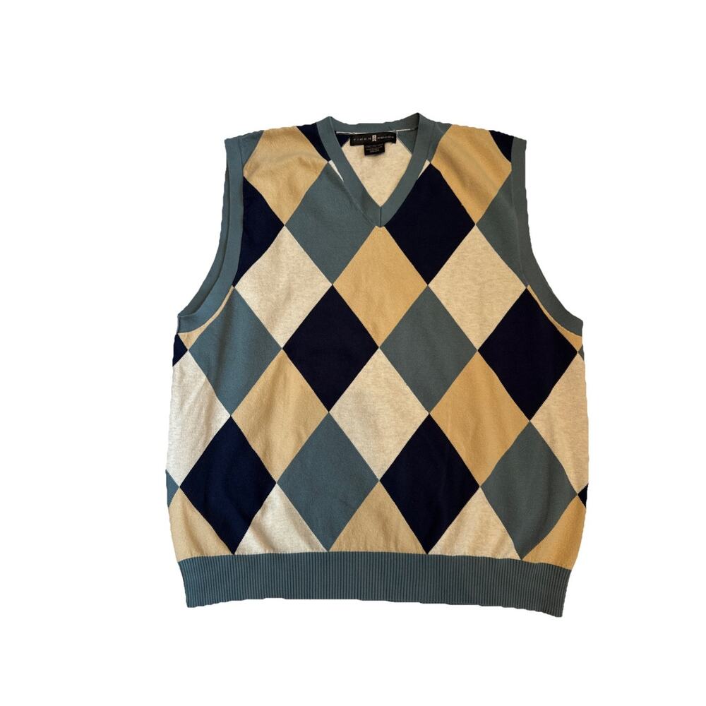 Vintage Tiger‎ Woods Collection Golf Sweater Vest Men's XXL Argyle Tan